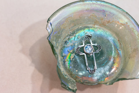 Silver 925 pendant cross roman glass