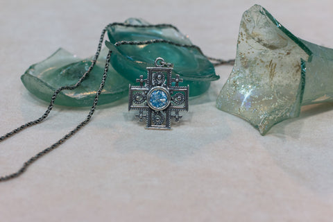 Silver 925 pendant Jerusalem cross roman glass