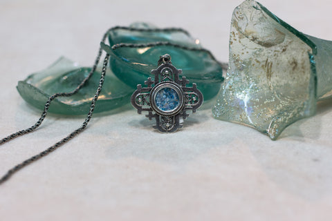 Silver 925 pendant Jerusalem cross roman glass