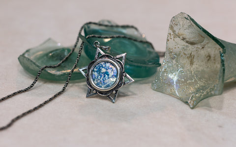 Silver 925 pendant David star roman glass