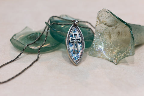Copy of Silver 925 cross pendant roman glass
