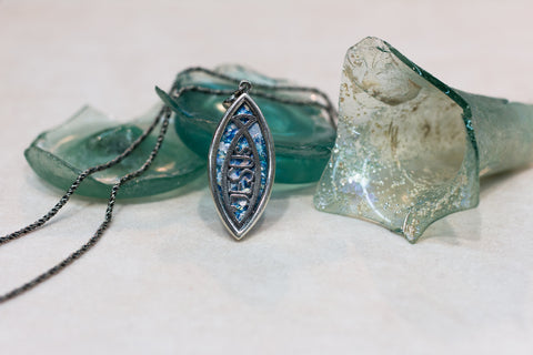 Silver 925 grafted in pendant roman glass