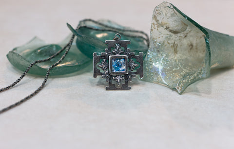 Silver 925 Jerusalem cross pendant roman glass