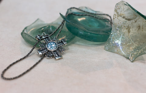 Silver 925 Jerusalem cross pendant roman glass