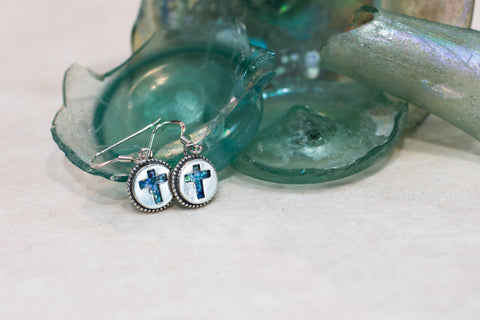 Silver 925  roman glass cross Earrings