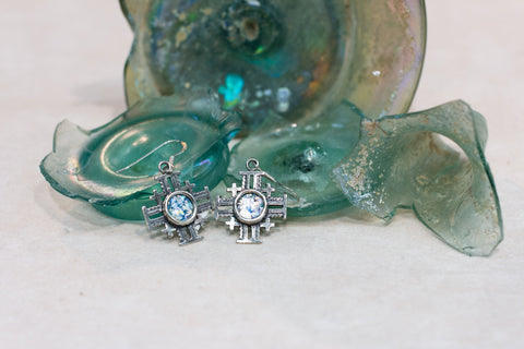 Silver 925 Jerusalem cross roman glass Earrings