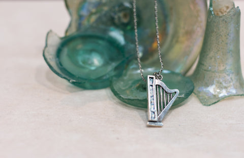 Silver 925 roman glass David harp pendant