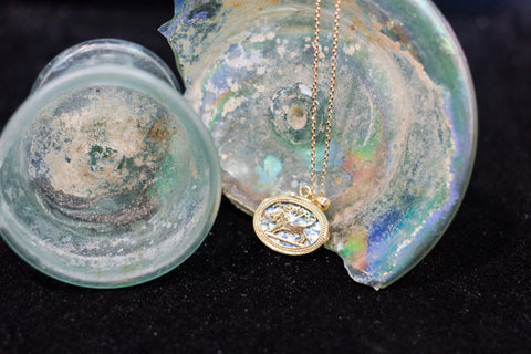 Roman glass Gold plated Pendant "Lion of judah".