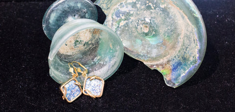 Roman glass Gold plated earings.