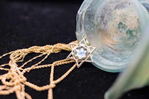 Roman glass Gold plated pendant "star of David".