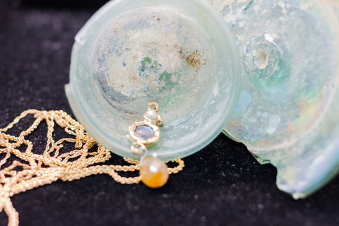 Roman glass Gold plated pendant.