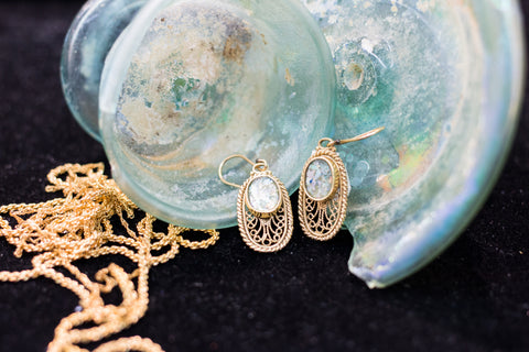 Roman glass Gold plated earings.