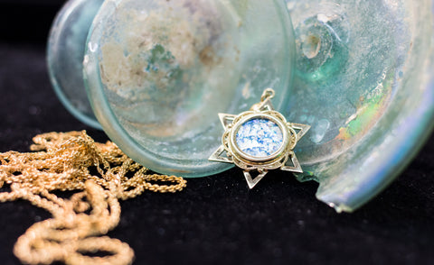 Roman glass Gold plated pendant star of David.