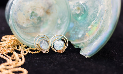 Roman glass Gold plated earings.