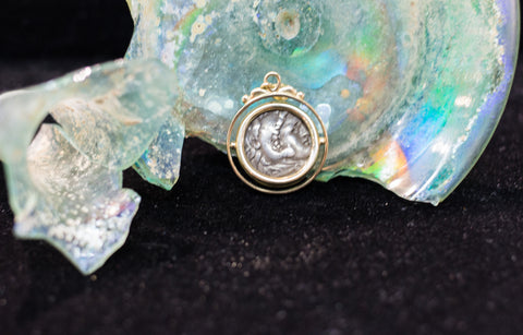 Roman coin 14k pendant.