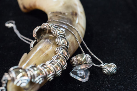 14k Gold and silver 925 Bracelet, Ring and earings set.